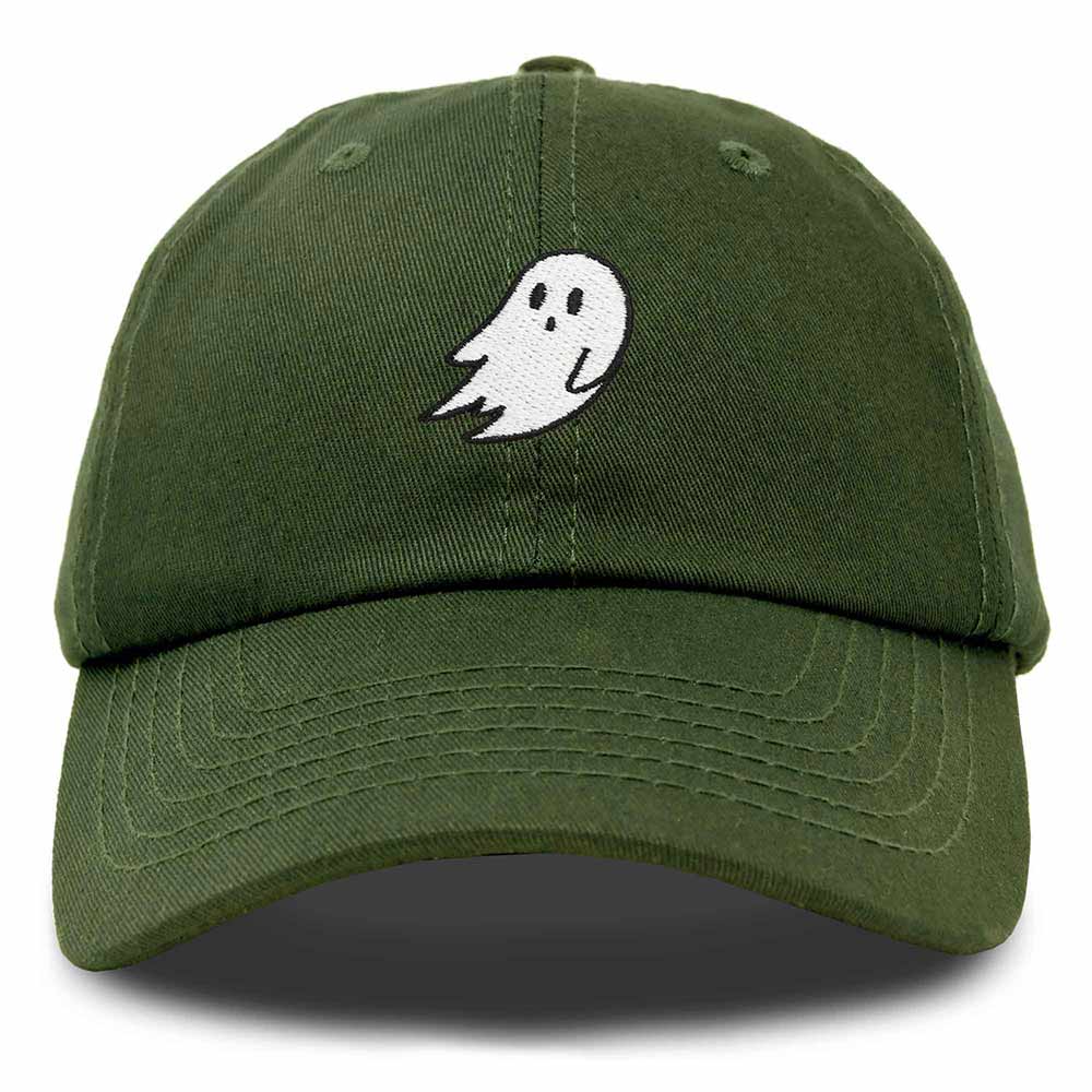 Dalix Ghost Embroidered Mens Womens Cotton Dad Hat Baseball Cap Adjustable in Olive