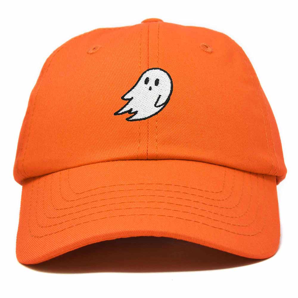 Dalix Ghost Embroidered Mens Womens Cotton Dad Hat Baseball Cap Adjustable in Orange