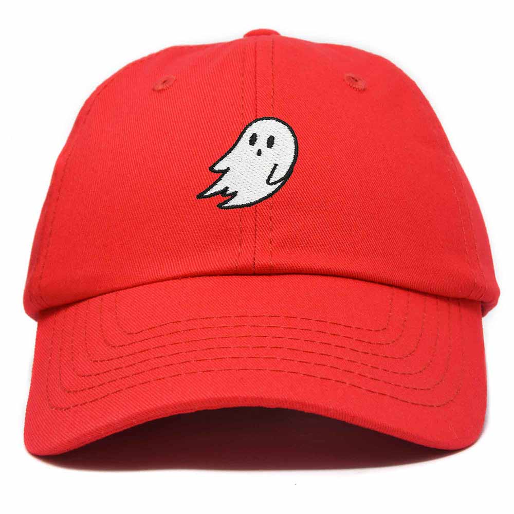 Dalix Ghost Embroidered Mens Womens Cotton Dad Hat Baseball Cap Adjustable in Red