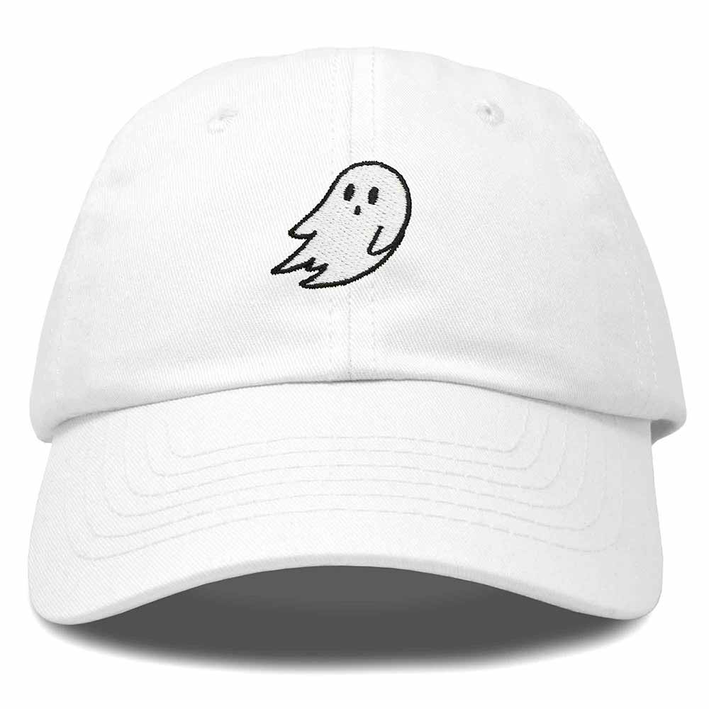 Dalix Ghost Embroidered Mens Womens Cotton Dad Hat Baseball Cap Adjustable in White