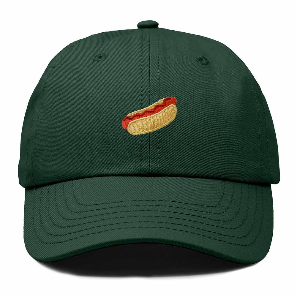 Dalix Ketchup Hot Dog Embroidered Cotton Dad Hat Food Adjustable Baseball Cap Summer Outdoor Unisex Mens Womens in Dark Green