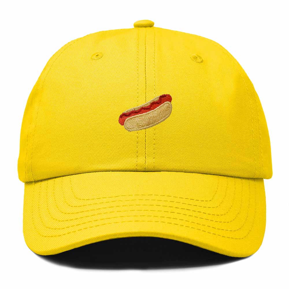 Dalix Ketchup Hot Dog Embroidered Cotton Dad Hat Food Adjustable Baseball Cap Summer Outdoor Unisex Mens Womens in Gold