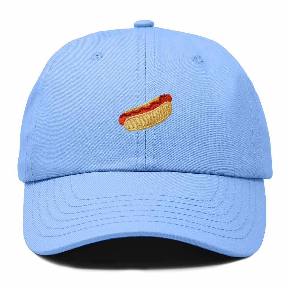 Dalix Ketchup Hot Dog Embroidered Cotton Dad Hat Food Adjustable Baseball Cap Summer Outdoor Unisex Mens Womens in Light Blue