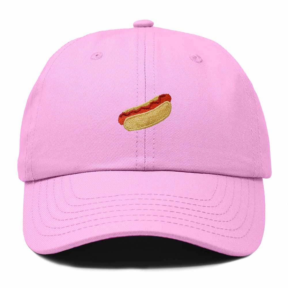 Dalix Ketchup Hot Dog Embroidered Cotton Dad Hat Food Adjustable Baseball Cap Summer Outdoor Unisex Mens Womens in Light Pink