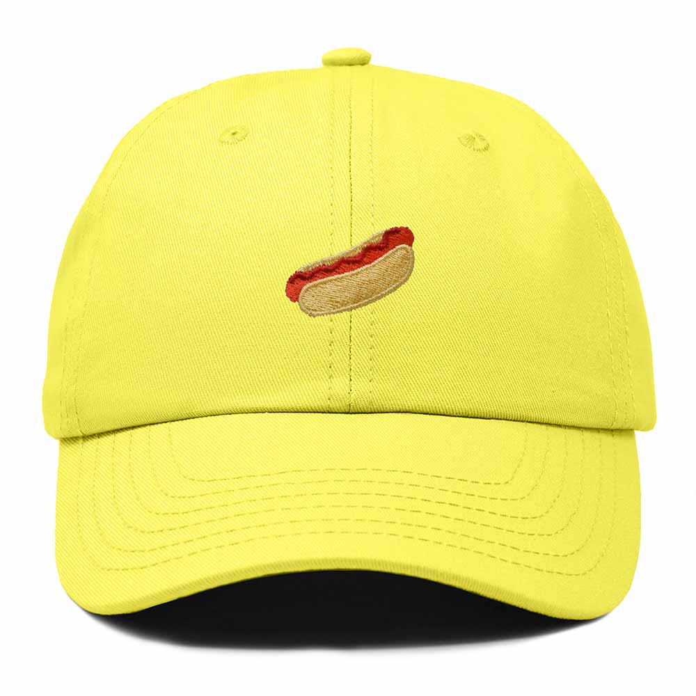 Dalix Ketchup Hot Dog Embroidered Cotton Dad Hat Food Adjustable Baseball Cap Summer Outdoor Unisex Mens Womens in Yellow