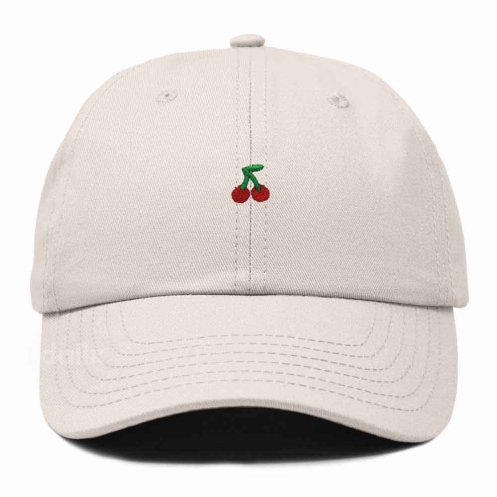 Dalix Lil Cherry Embroidered Cotton Summer Outdoor Baseball Cap Dad Hat Womens in Beige