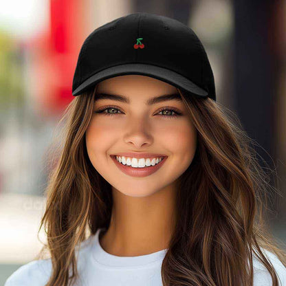 Dalix Lil Cherry Embroidered Cotton Summer Outdoor Baseball Cap Dad Hat Womens in Black