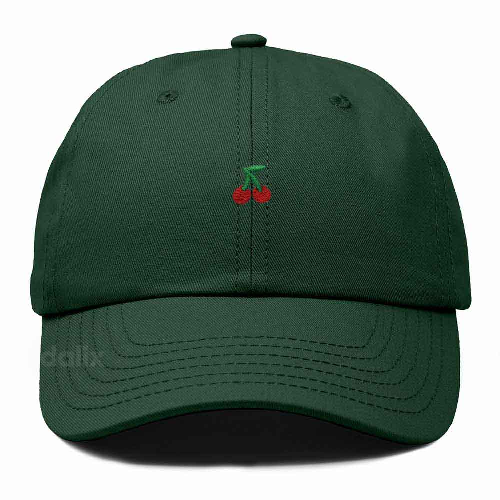 Dalix Lil Cherry Embroidered Cotton Summer Outdoor Baseball Cap Dad Hat Womens in Dark Green
