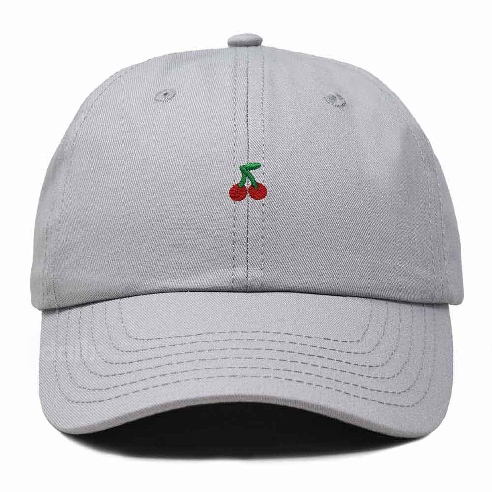 Dalix Lil Cherry Embroidered Cotton Summer Outdoor Baseball Cap Dad Hat Womens in Gray