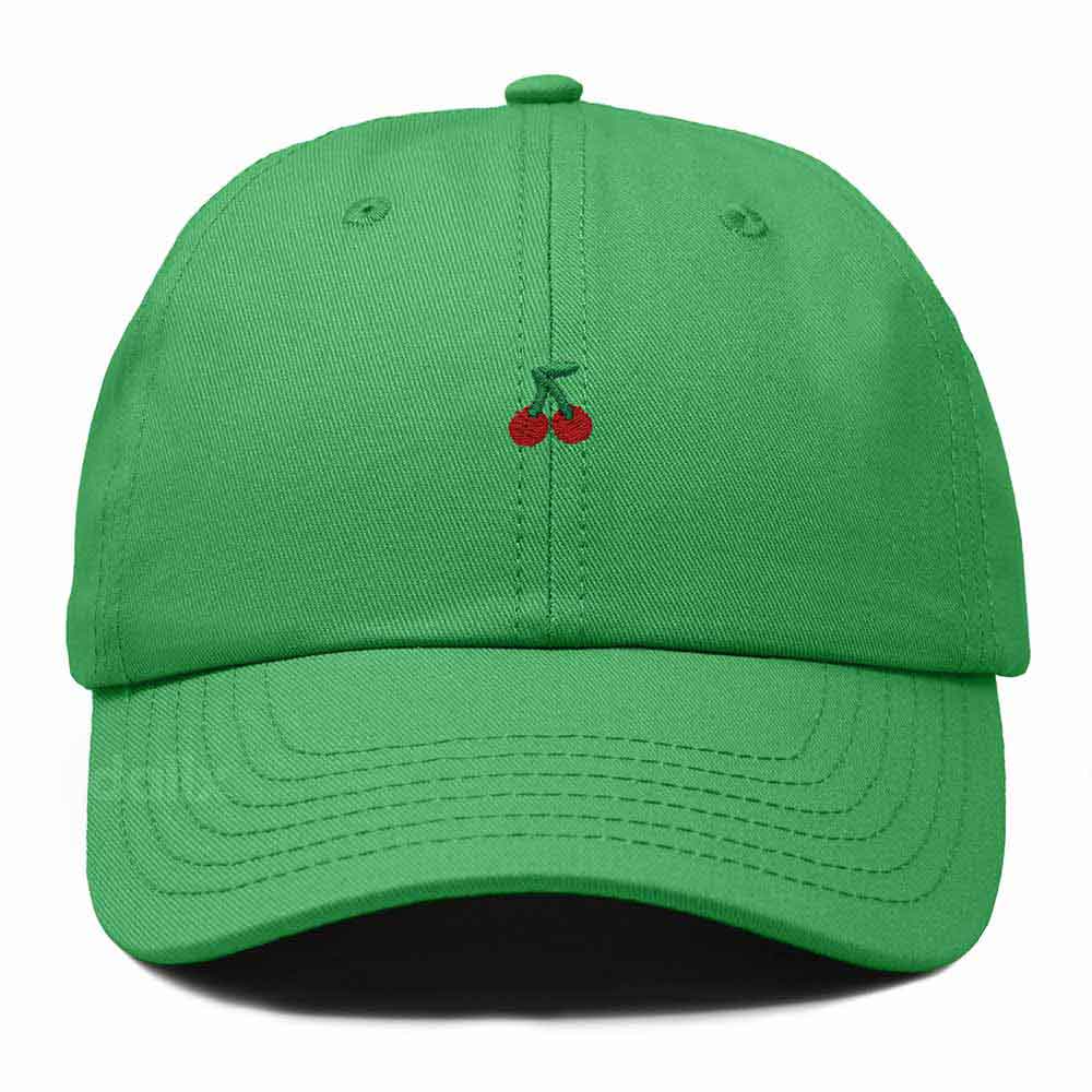 Dalix Lil Cherry Embroidered Cotton Summer Outdoor Baseball Cap Dad Hat Womens in Kelly Green