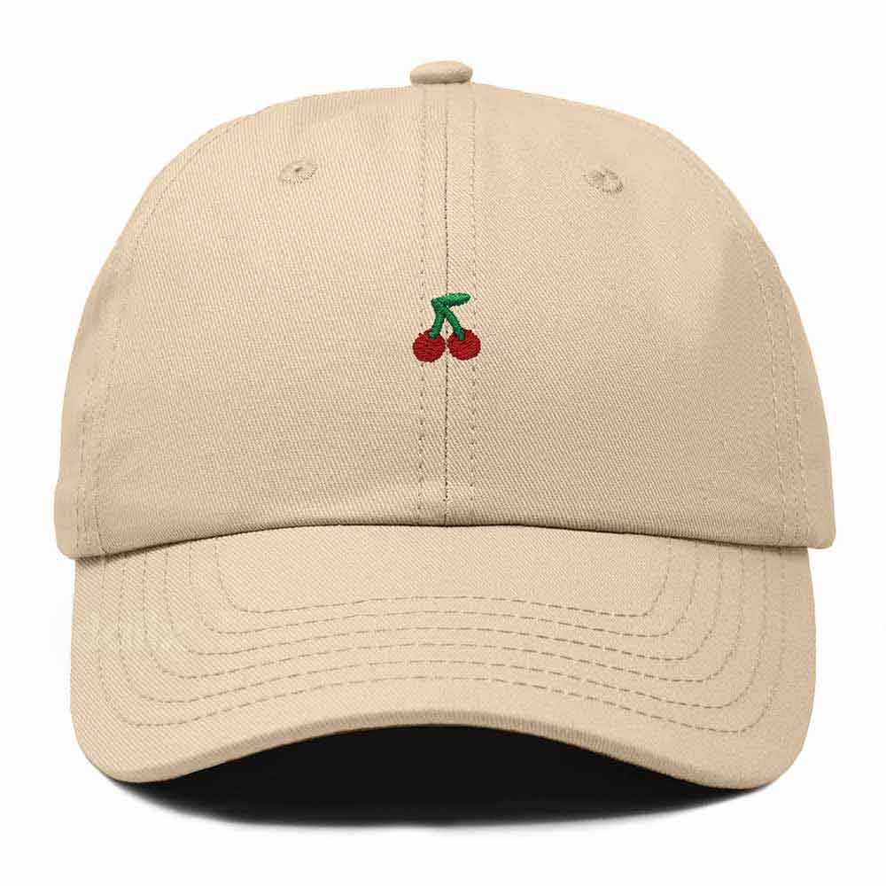 Dalix Lil Cherry Embroidered Cotton Summer Outdoor Baseball Cap Dad Hat Womens in Khaki