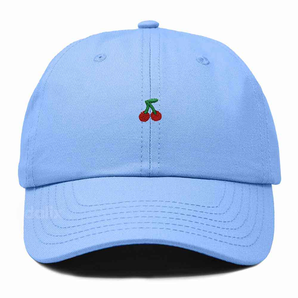 Dalix Lil Cherry Embroidered Cotton Summer Outdoor Baseball Cap Dad Hat Womens in Light Blue