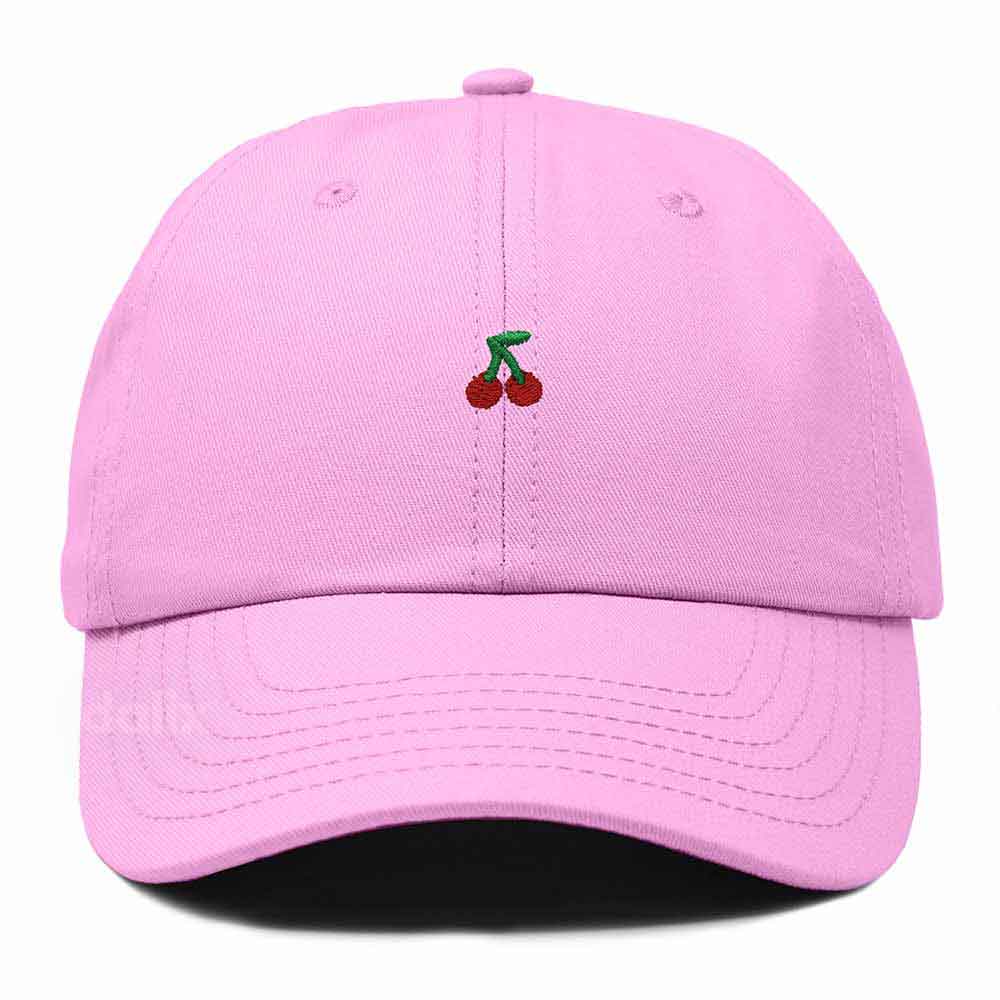 Dalix Lil Cherry Embroidered Cotton Summer Outdoor Baseball Cap Dad Hat Womens in Light Pink