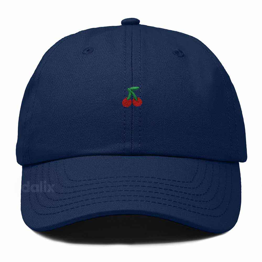 Dalix Lil Cherry Embroidered Cotton Summer Outdoor Baseball Cap Dad Hat Womens in Navy Blue