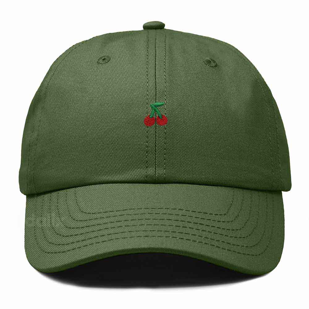 Dalix Lil Cherry Embroidered Cotton Summer Outdoor Baseball Cap Dad Hat Womens in Olive