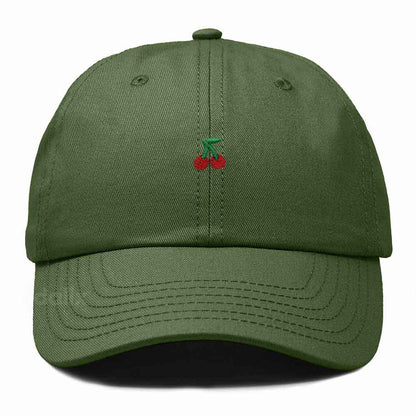 Dalix Lil Cherry Embroidered Cotton Summer Outdoor Baseball Cap Dad Hat Womens in Olive