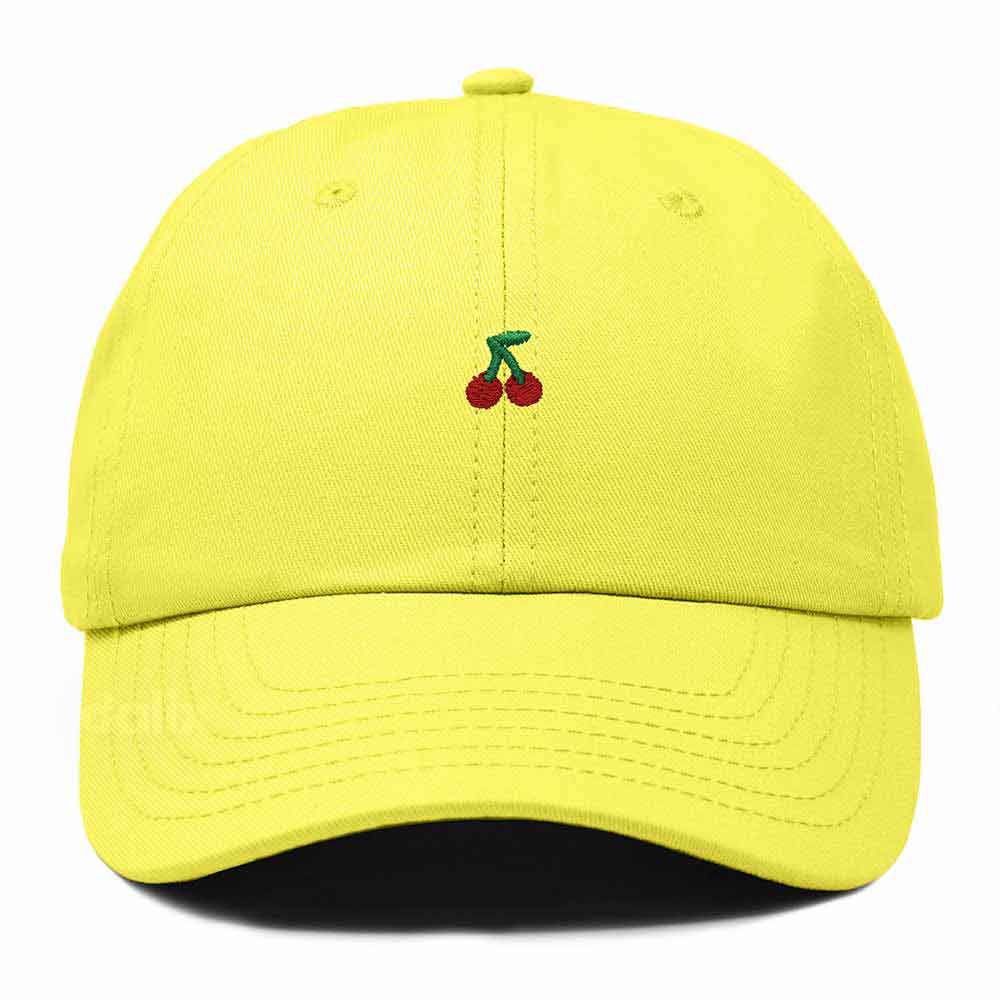 Dalix Lil Cherry Embroidered Cotton Summer Outdoor Baseball Cap Dad Hat Womens in Yellow
