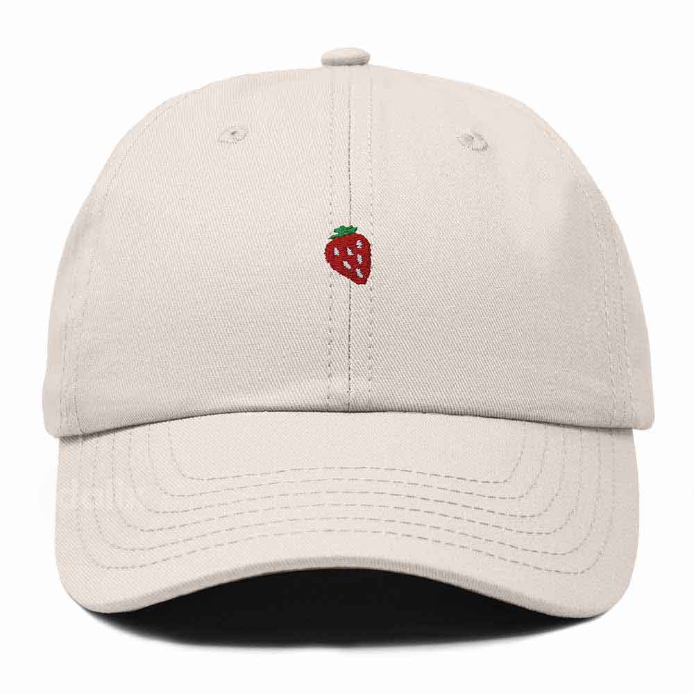 Dalix Lil Strawberry Embroidered Cotton Summer Outdoor Baseball Cap Dad Hat Womens in Beige