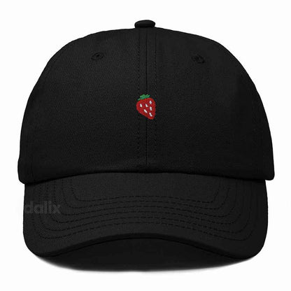Dalix Lil Strawberry Embroidered Cotton Summer Outdoor Baseball Cap Dad Hat Womens in Black