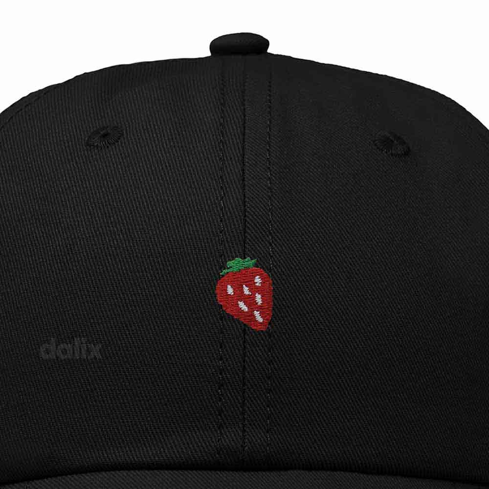 Dalix Lil Strawberry Embroidered Cotton Summer Outdoor Baseball Cap Dad Hat Womens in Black