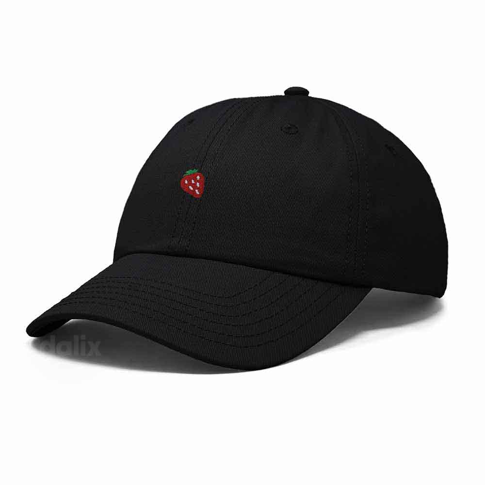 Dalix Lil Strawberry Embroidered Cotton Summer Outdoor Baseball Cap Dad Hat Womens in Black
