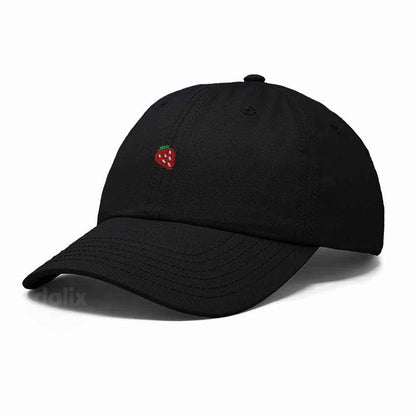 Dalix Lil Strawberry Embroidered Cotton Summer Outdoor Baseball Cap Dad Hat Womens in Black