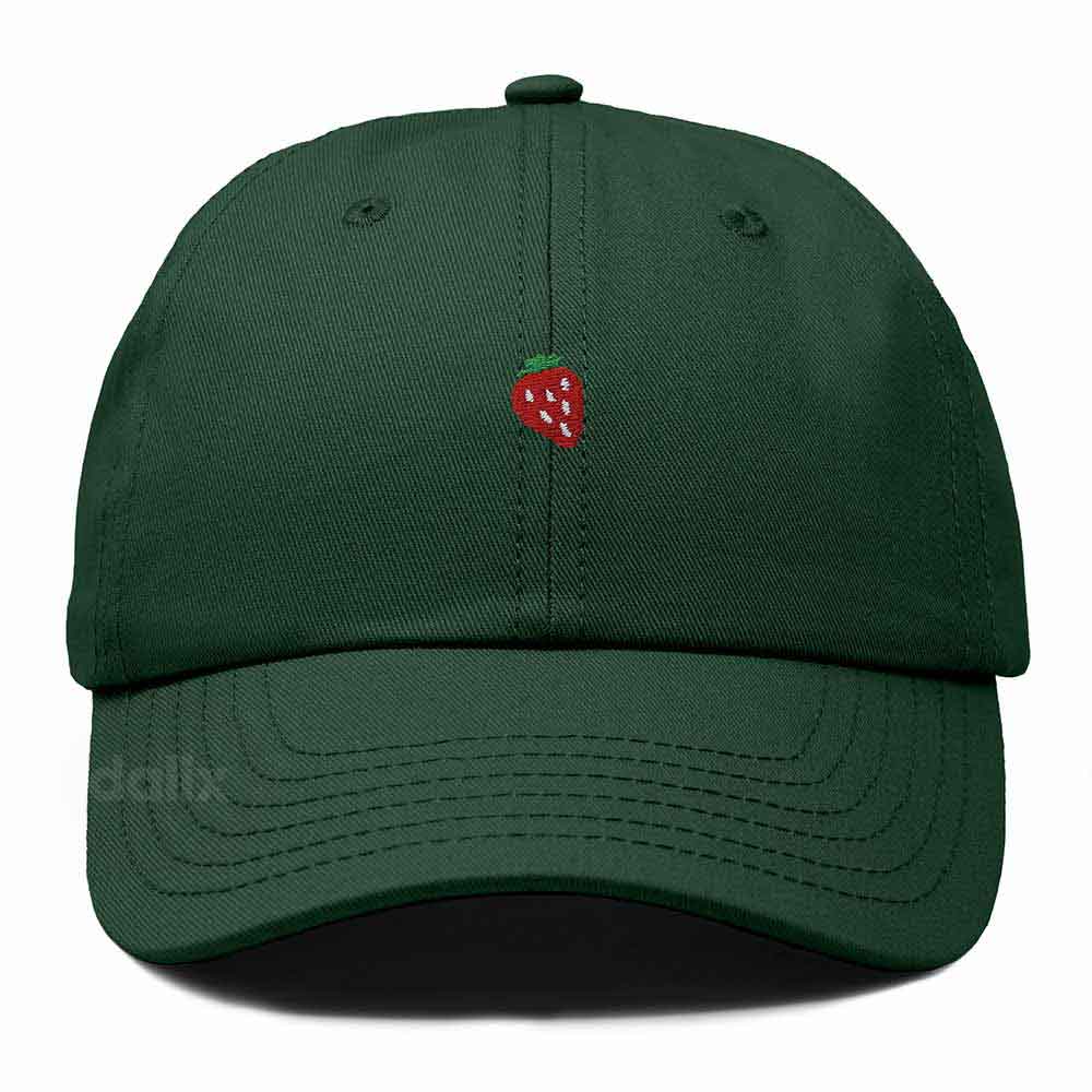 Dalix Lil Strawberry Embroidered Cotton Summer Outdoor Baseball Cap Dad Hat Womens in Dark Green