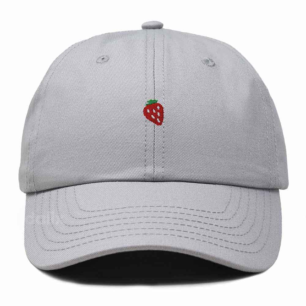 Dalix Lil Strawberry Embroidered Cotton Summer Outdoor Baseball Cap Dad Hat Womens in Gray
