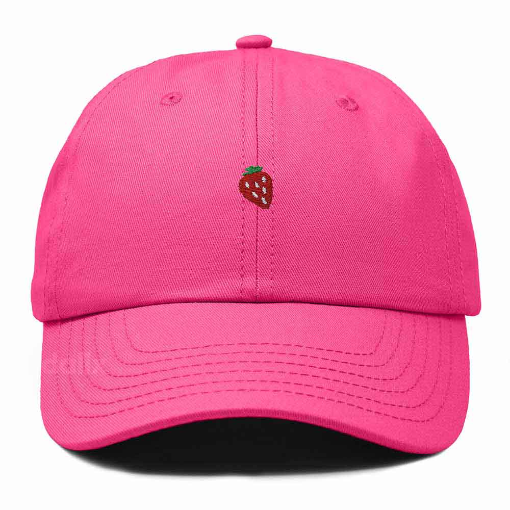 Dalix Lil Strawberry Embroidered Cotton Summer Outdoor Baseball Cap Dad Hat Womens in Hot Pink