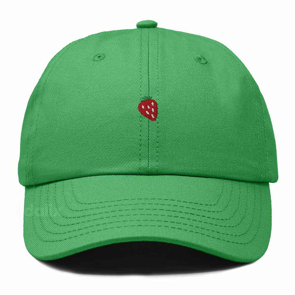 Dalix Lil Strawberry Embroidered Cotton Summer Outdoor Baseball Cap Dad Hat Womens in Kelly Green