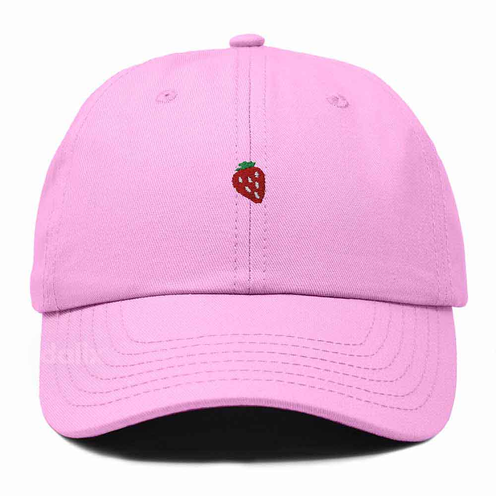 Dalix Lil Strawberry Embroidered Cotton Summer Outdoor Baseball Cap Dad Hat Womens in Light Pink