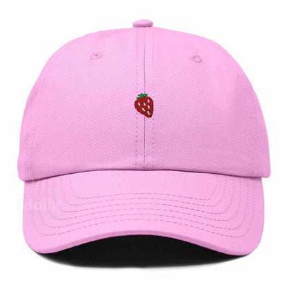 Dalix Lil Strawberry Embroidered Cotton Summer Outdoor Baseball Cap Dad Hat Womens in Light Pink