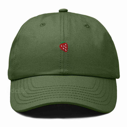 Dalix Lil Strawberry Embroidered Cotton Summer Outdoor Baseball Cap Dad Hat Womens in Olive