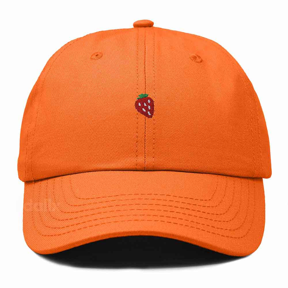 Dalix Lil Strawberry Embroidered Cotton Summer Outdoor Baseball Cap Dad Hat Womens in Orange
