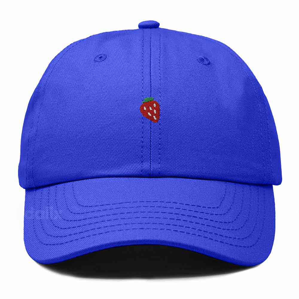 Dalix Lil Strawberry Embroidered Cotton Summer Outdoor Baseball Cap Dad Hat Womens in Royal Blue