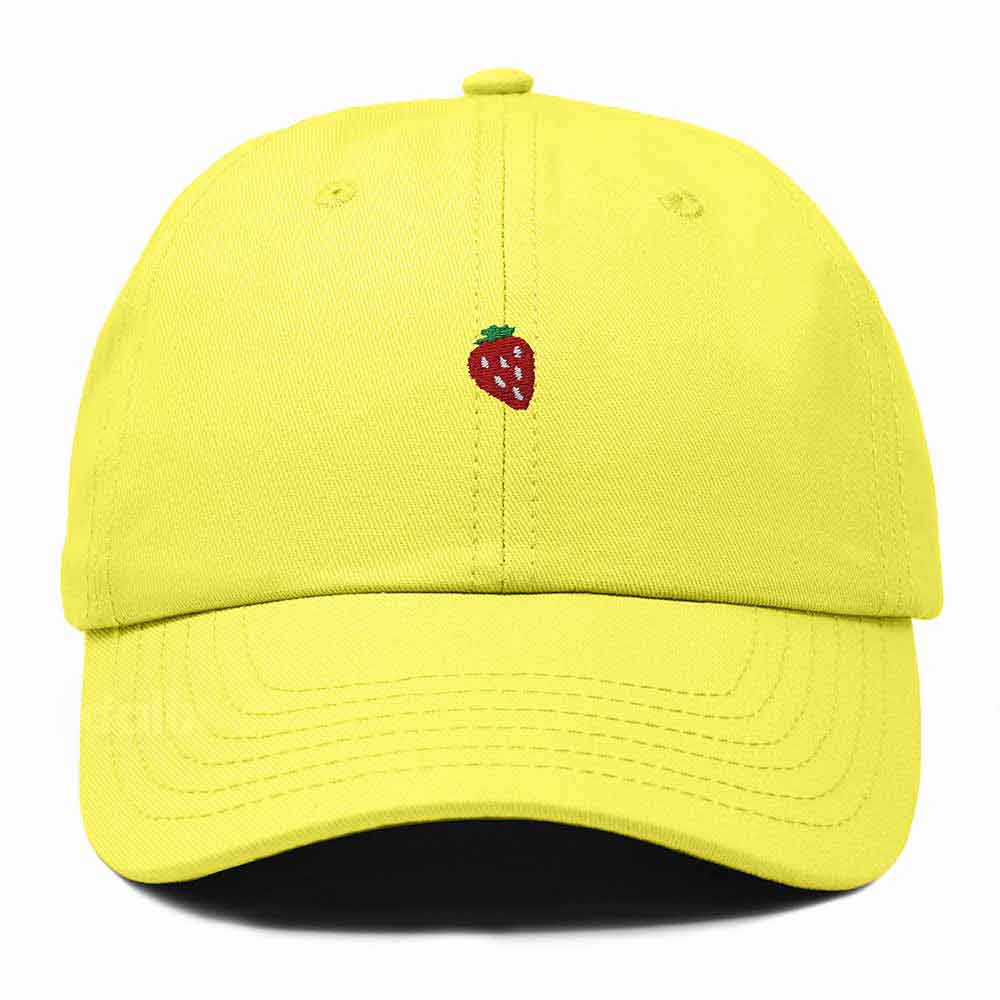 Dalix Lil Strawberry Embroidered Cotton Summer Outdoor Baseball Cap Dad Hat Womens in Yellow