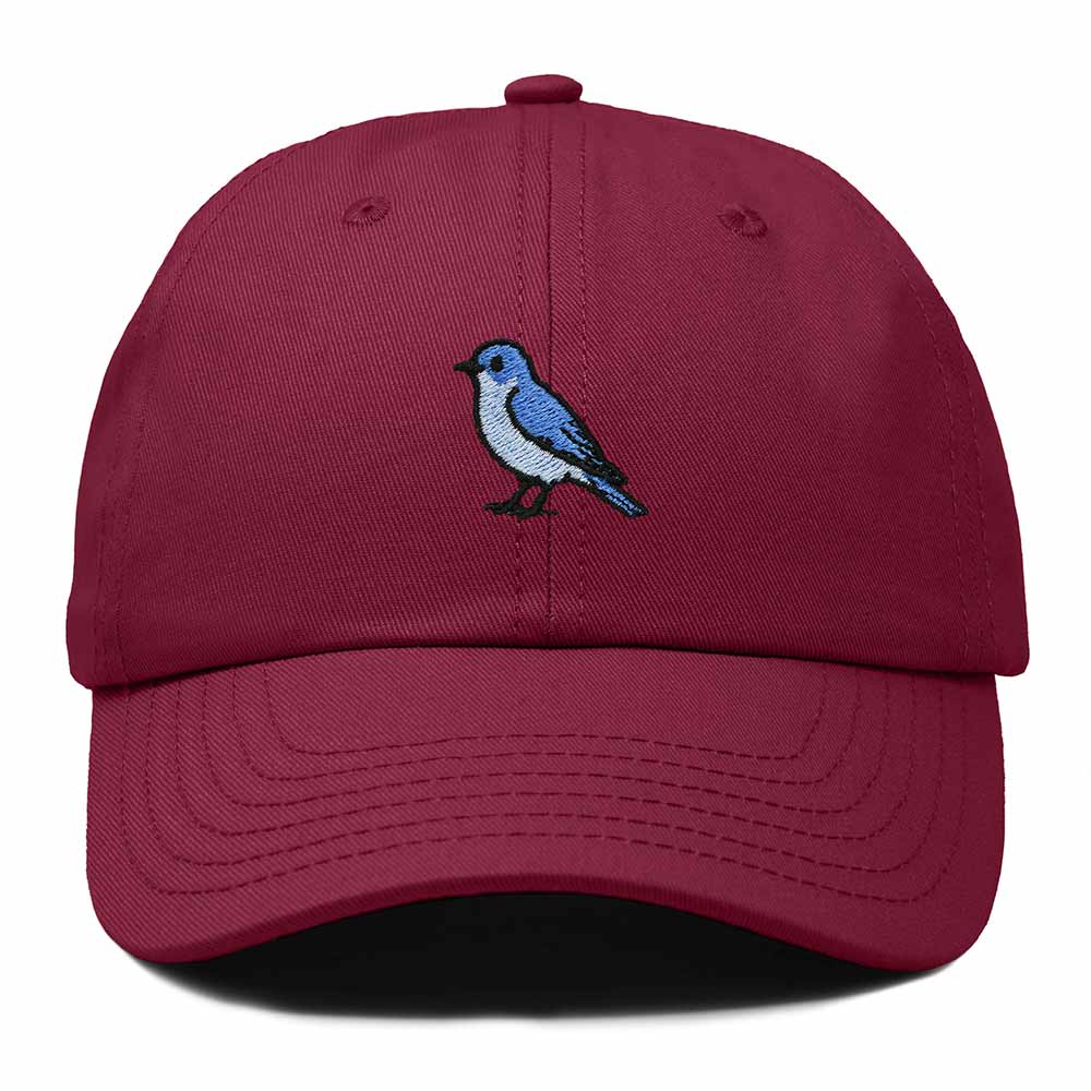 Dalix Mountain Bluebird Nevada Embroidered Bird Cotton Baseball Cap Dad Hat Mens Womens Outdoor Summer in Maroon