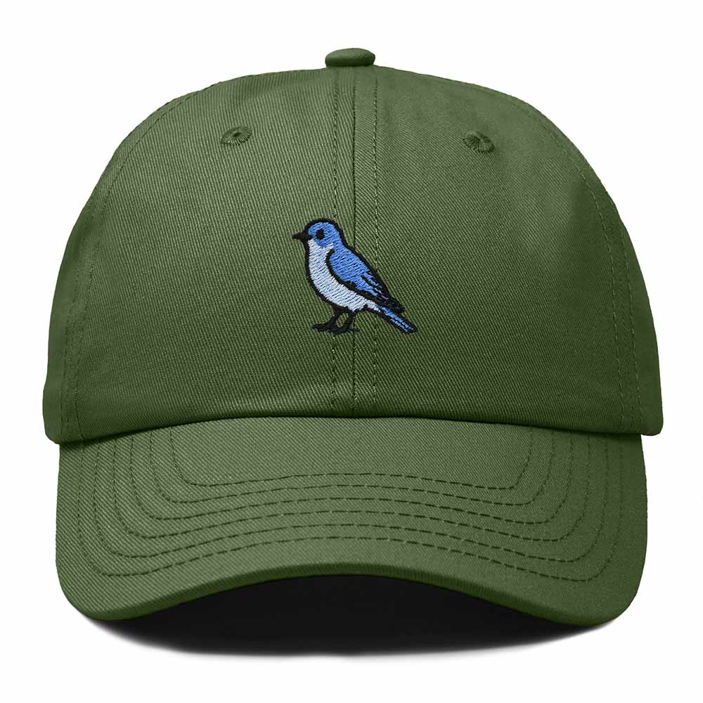 Dalix Mountain Bluebird Nevada Embroidered Bird Cotton Baseball Cap Dad Hat Mens Womens Outdoor Summer in Olive
