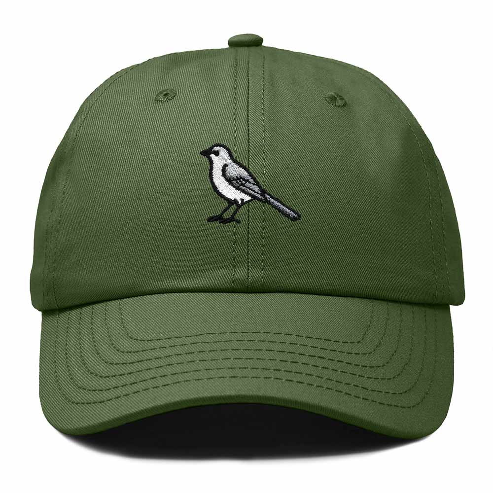 Dalix Northern Mockingbird Arkansas Embroidered Bird Cotton Baseball Cap Dad Hat Mens Womens Outdoor Summer in Olive