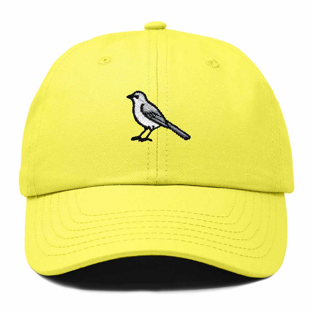 Dalix Northern Mockingbird Texas Embroidered Bird Cotton Baseball Cap Dad Hat Mens Womens Outdoor Summer in Yellow
