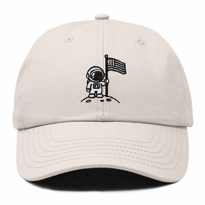 Dalix Moon Mission USA Flag Embroidered Dad Hat Adjustable Cotton Baseball Cap Unstructured Low Profile Everyday Americana Hat Mens in Beige