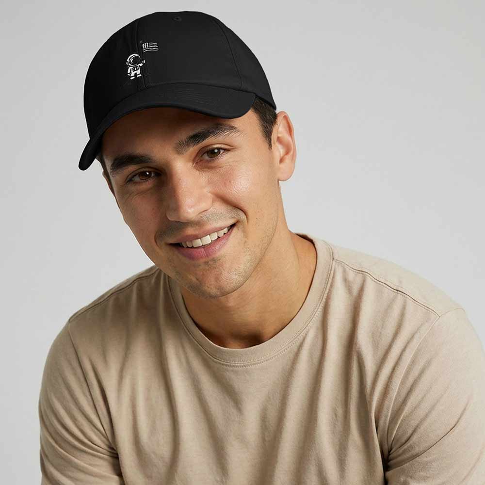 Dalix Moon Mission USA Flag Embroidered Dad Hat Adjustable Cotton Baseball Cap Unstructured Low Profile Everyday Americana Hat Mens in Black