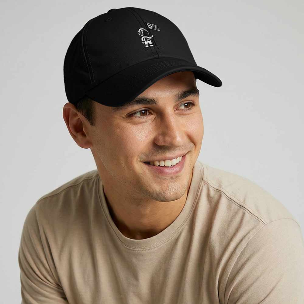 Dalix Moon Mission USA Flag Embroidered Dad Hat Adjustable Cotton Baseball Cap Unstructured Low Profile Everyday Americana Hat Mens in Black
