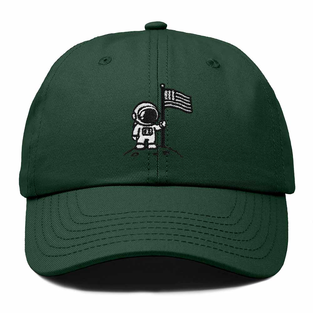 Dalix Moon Mission USA Flag Embroidered Dad Hat Adjustable Cotton Baseball Cap Unstructured Low Profile Everyday Americana Hat Mens in Dark Green