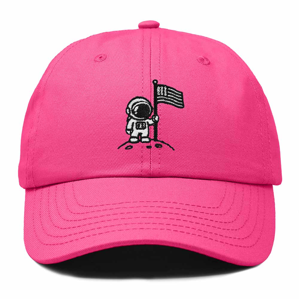 Dalix Moon Mission USA Flag Embroidered Dad Hat Adjustable Cotton Baseball Cap Unstructured Low Profile Everyday Americana Hat Mens in Hot Pink