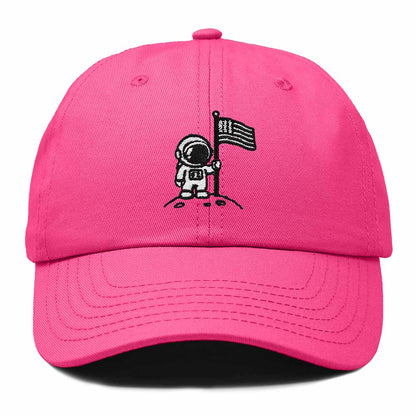 Dalix Moon Mission USA Flag Embroidered Dad Hat Adjustable Cotton Baseball Cap Unstructured Low Profile Everyday Americana Hat Mens in Hot Pink