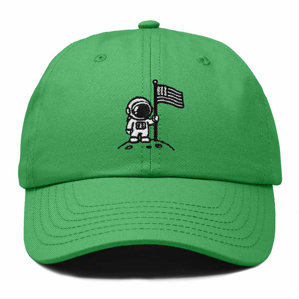 Dalix Moon Mission USA Flag Embroidered Dad Hat Adjustable Cotton Baseball Cap Unstructured Low Profile Everyday Americana Hat Mens in Kelly Green