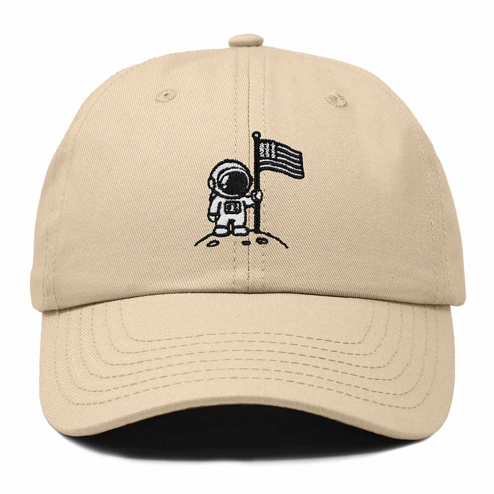 Dalix Moon Mission USA Flag Embroidered Dad Hat Adjustable Cotton Baseball Cap Unstructured Low Profile Everyday Americana Hat Mens in Khaki