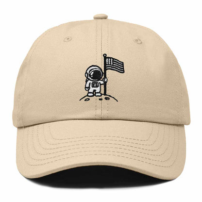 Dalix Moon Mission USA Flag Embroidered Dad Hat Adjustable Cotton Baseball Cap Unstructured Low Profile Everyday Americana Hat Mens in Khaki