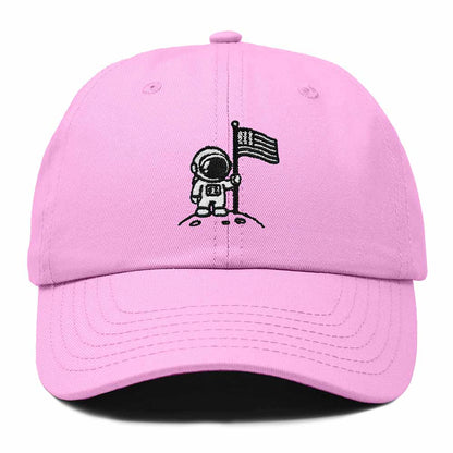 Dalix Moon Mission USA Flag Embroidered Dad Hat Adjustable Cotton Baseball Cap Unstructured Low Profile Everyday Americana Hat Mens in Light Pink